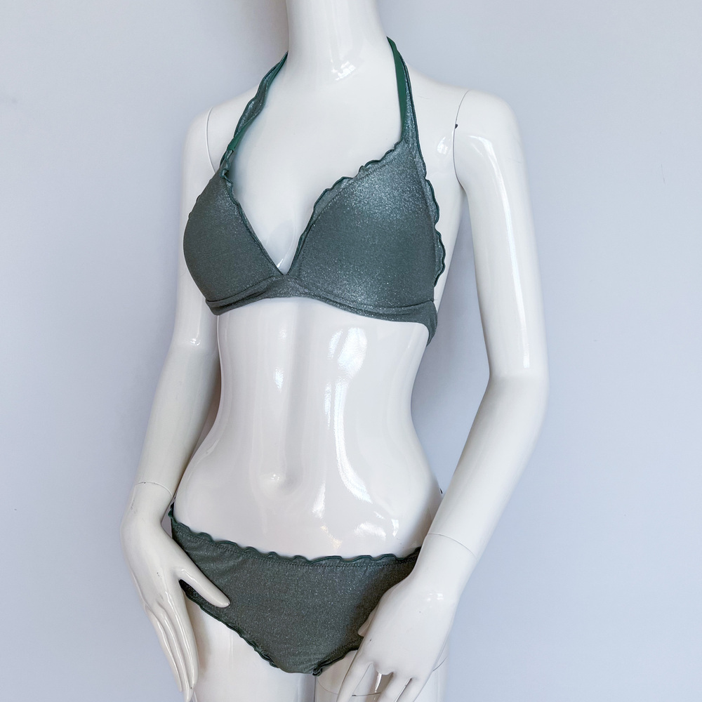 Calzedonia Formentera Bikini Set Sage Green Metallic Halter Swim M/36 - Picture 4 of 12
